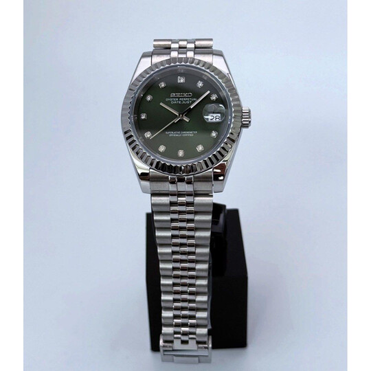 Custom Seiko Mod • Dark Green Diamond Datejust Automatic • 39mm